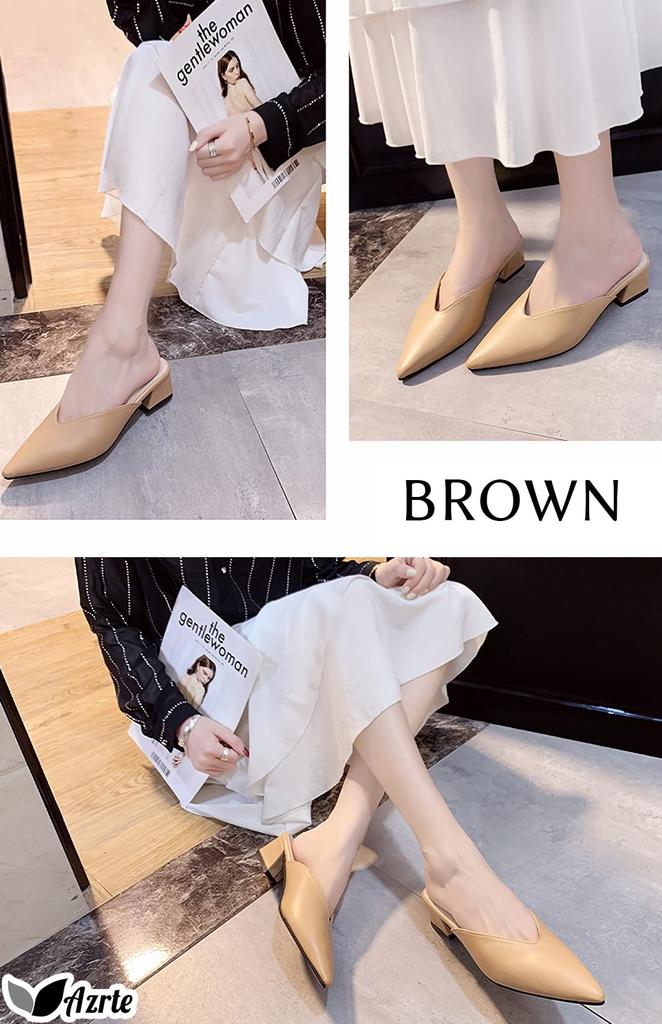 Mule Pumps for 5cm Heel Mule Pointed Toe Clog Thick Easy To Walk 272 [AZULTE] Women, Shoes, Women's Sandals, Sandals, Heel, In, M, Off-White