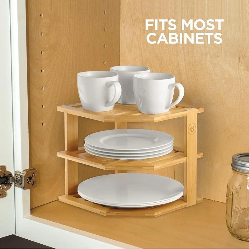 Kitchen Wooden Bowl Rack Cabinet Storage Rack Bathroom Corner Rack Corner Seasoning Rack Bamboo Three-Layer Solid Wood Storage Rack YLE634