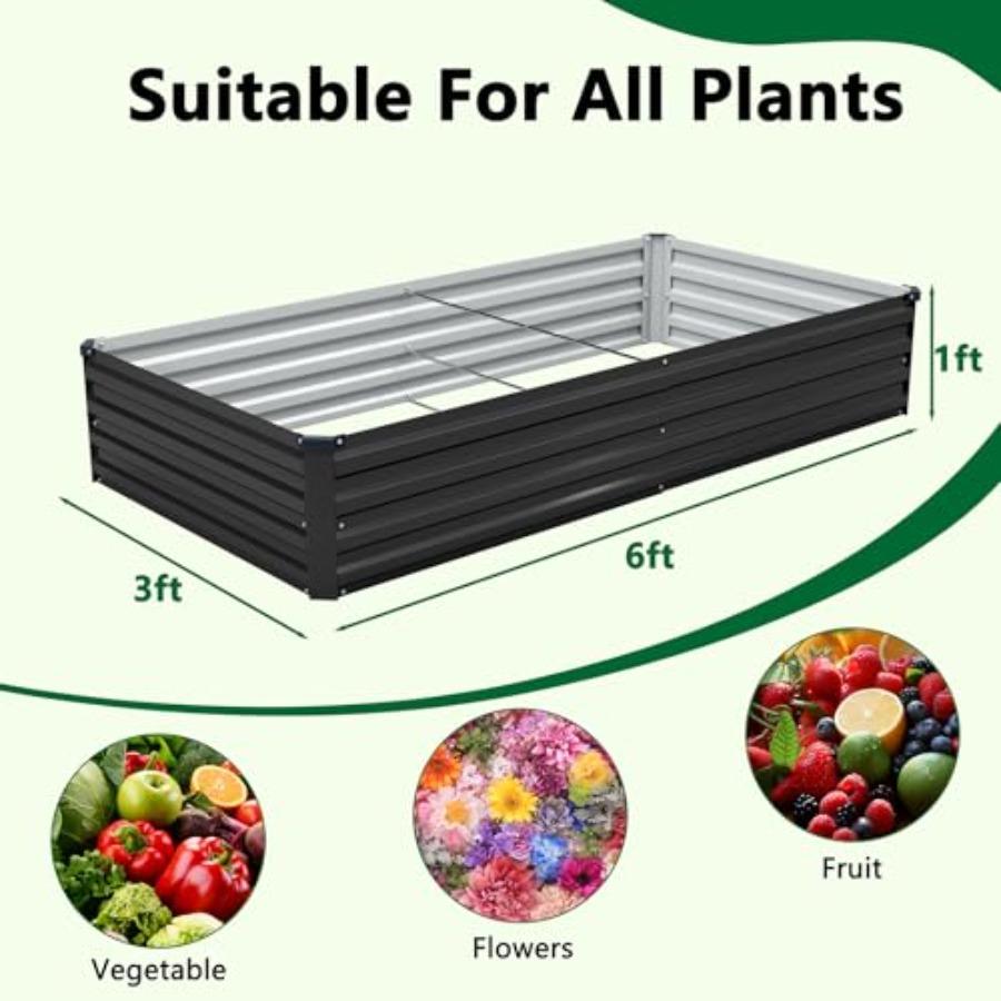 2 Pack 6x3x1FT Galvanized Raised Garden Bed Kit Outdoor Metal Planter Box for Vegetables Bottomless Rectangular Gardening Bed W