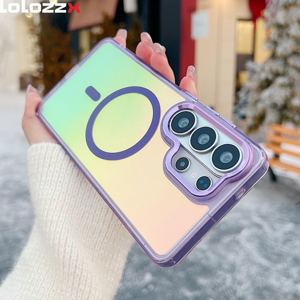 Gradient Dazzling For MagSafe Case For Samsung S25 S24 Ultra S25Edge FE S26 Ultra A56 A55 A36 5G A17 Metal Lens Hard PC Cover