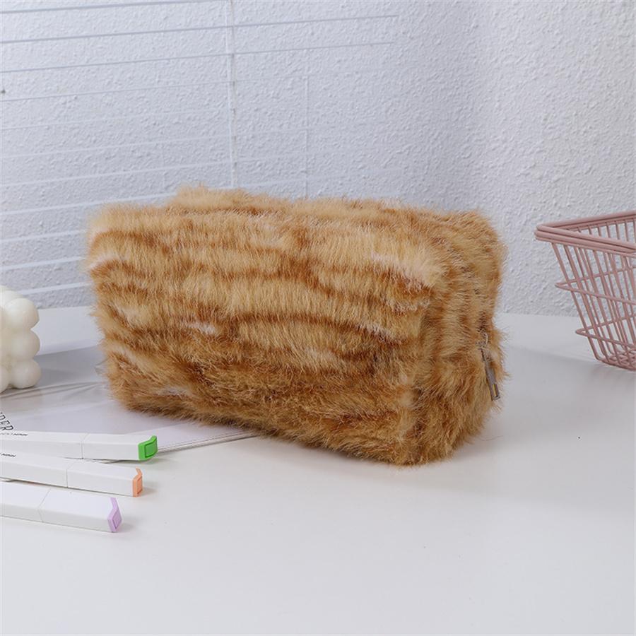 Leopard Soft Plush Travel Cosmetic Lipstick Brush Storage Bag Toiletry Kit Women Makeup Handbags Organizer Pouch Bag Pencil Case