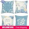 Home Decor Seashell & Sea Creature Themed Pillow Covers Pattern Cushion Cover Suitable For Sofa Bedroom Car Pillow Cover