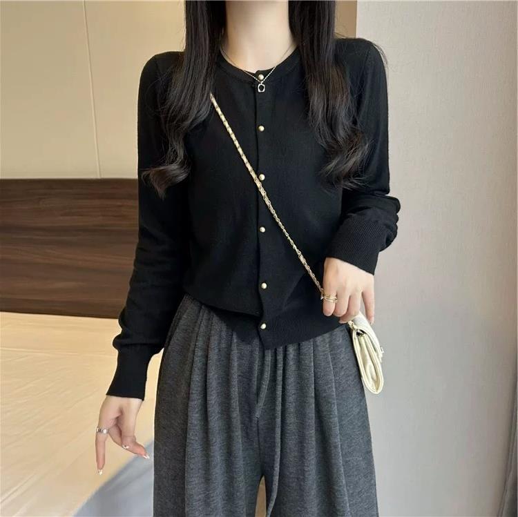 Versatile Round Neck Knit Cardigan Coat for Women - Early Autumn Loose & Slimming Design