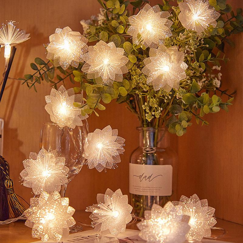 1000mah LED Fiber Optic Fairy Light Battery-operated Garland Christmas Decoration Party New Year's Decor Artificial Flowers