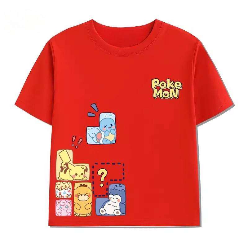 Potdemiel Summer New Pikachu Print Children's Pure Cotton T-Shirt, Boys and Girls, Comfortable and Breathable Children's T-Shirt