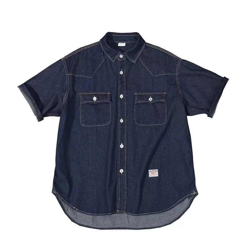 Japanese Retro Fashion Brand Summer Loose Denim Short Sleeved Shirt Artistic Youth Workwear Shirt Men'S And Women'S Layered Jacket