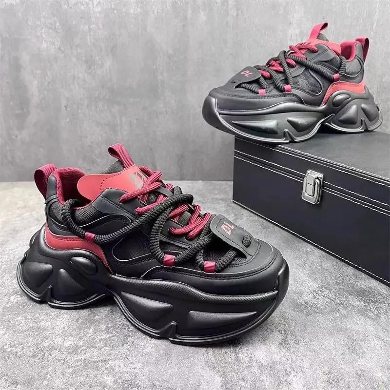 Men's Sneakers Thick Soled Height Increasing Color Blocked Casual Shoes for Youth Campus Style Running Sports New Luxury