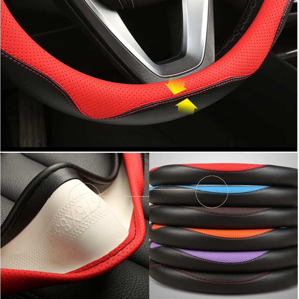 TATACLEA Steering Wheel Cover, Mini Vehicles, Genuine Leather, Steering Cover, D Shape, 15.0 Inches
