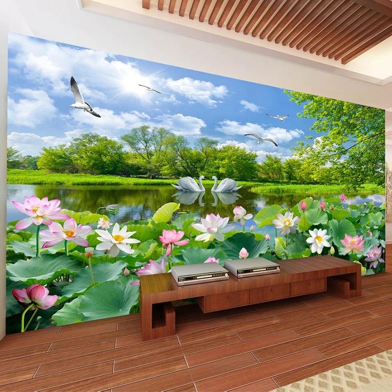 3d Photo Wallpaper Swan Lake Lotus Mural Living Room Tv Sofa Background Decor Wall Murals