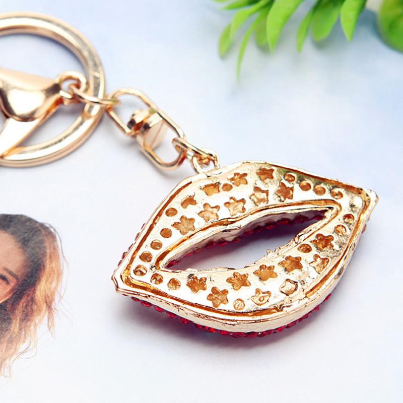 Stunning Rhinestone Red Lip Metal Keychain Adorable Fashionable Car Key Holder