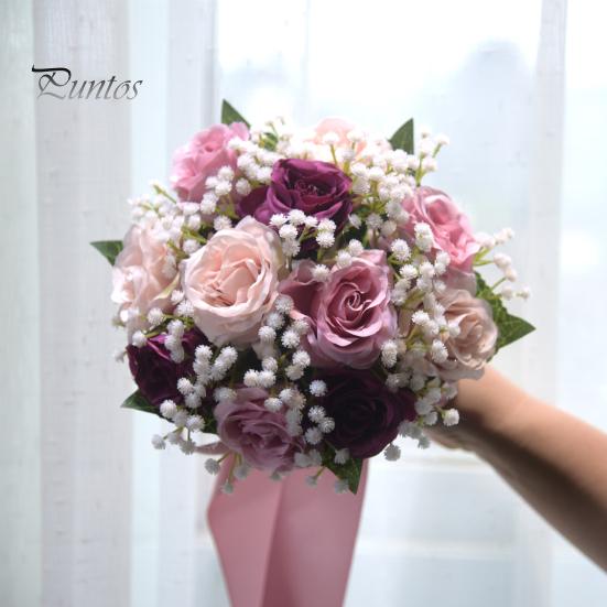 Bridal Bouquet Outdoor Wedding Bridesmaid Bouquet Artificial Rose Flowers for Wedding Ceremony Bridesmaids Anniversary Decor