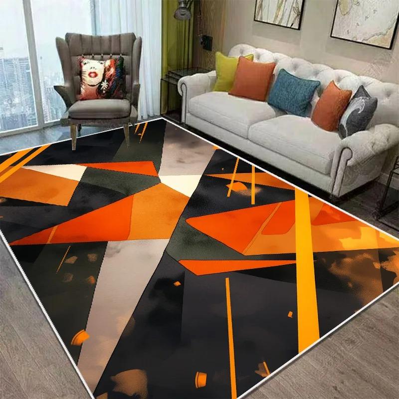Orange Black Geometric Living Room Carpet Dirty-reistant Wahsroom Floor Mat Non Slip Large Rugs for Bedroom  Home Decoration