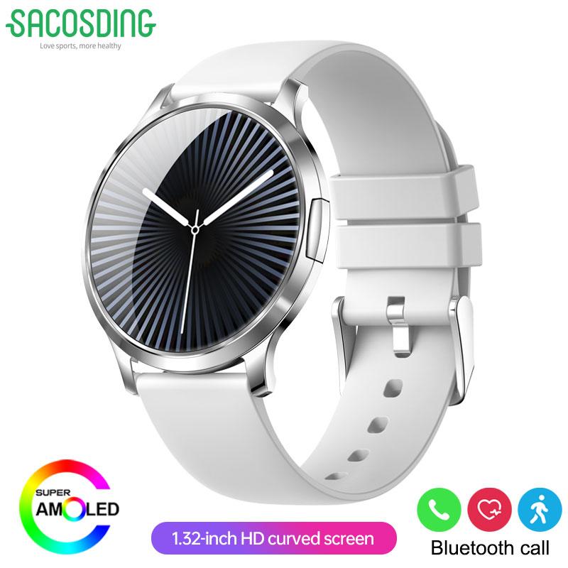 SACOSDING Women Fashion Smart Watch 1.32'' AMOLED Ultra-thin 3D Curved ScreenCustom Dial Bluetooth Call Waterproof Sport Ladiy Smart Watch