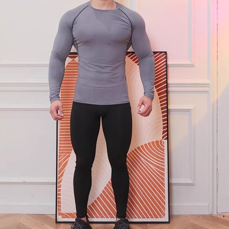 Men's Exclusive Quick-Dry Compression Sports Set: Long Sleeve, Tight-Fit, Solid Color, Printable Running Gear