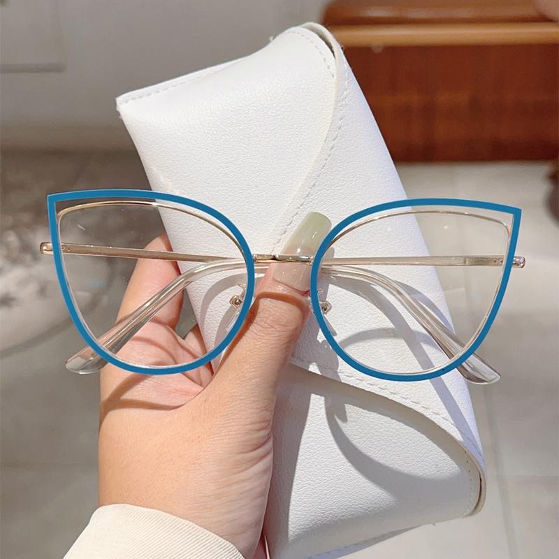 KAMMPT Fashion Retro Cat-Eye-Rahmen Trendiges Ins Markendesign Koreanischer Stil Damenbrille Ohne Stärke Schicke Deko-Brille