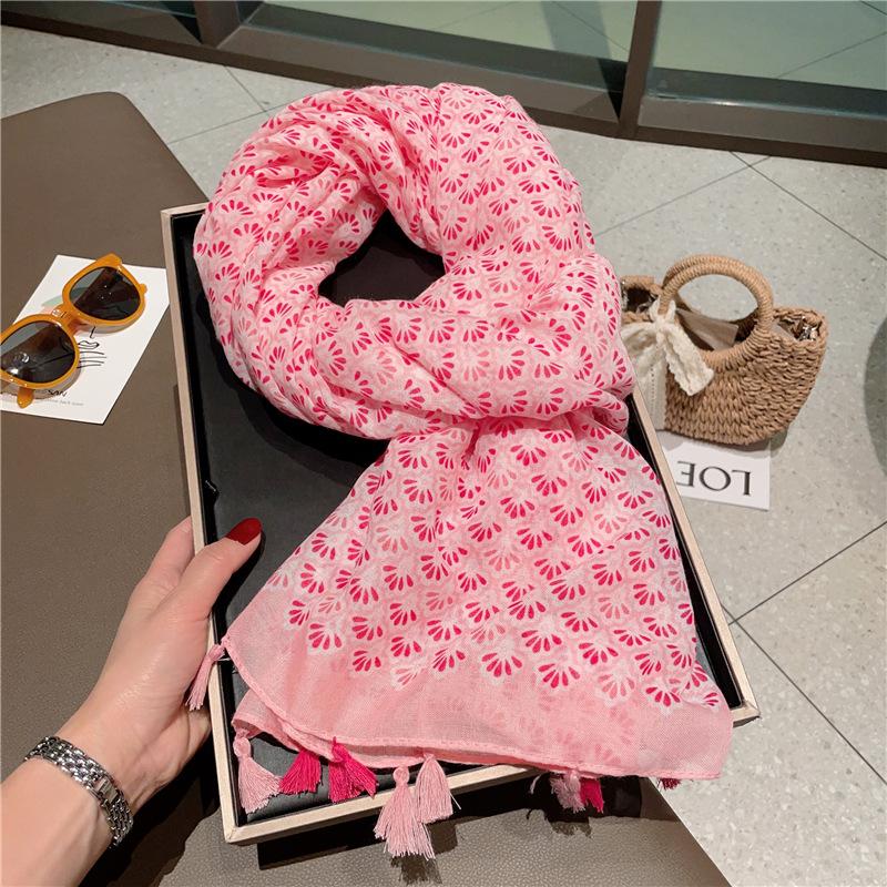 Fashion Luxury Ladies Women Scarf Female Cotton Linen Shawl Tassel Four Seasons Versatile Floral Muslim Hijab 90*180Cm
