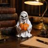 Cute Ghost Figurine for Home Halloween White Pumpkin Resin Statue, Spooky Holding Mini Unique Sculpture Office Garden Yard Tabletop Mantel Decor