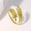 1pc Leaf Shape Adjustable Ring, Featuring A Simple Metallic Texture and Forest-style Ring