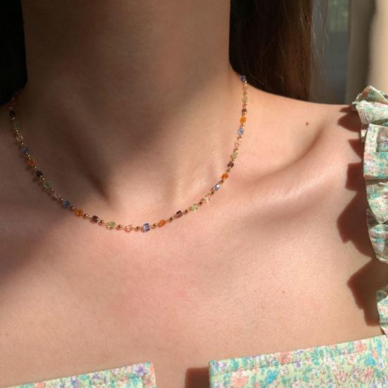 Women Necklace Beads Colorful Faux Crystal Electroplated Stainless Lightweight Cool Girl Pendant Necklace Birthday Gift Neck Jewelry