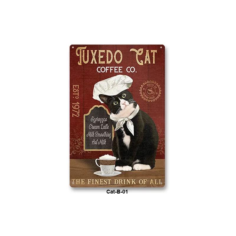 Animal Black Cat Art Decor Home Metal Tin Sign Signs for Living Room Kid Bedroom Wall Decoration Cafe Western Restaurant Poster