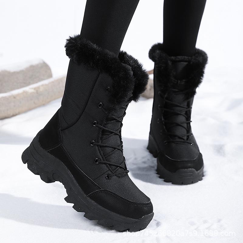 Women's Winter Velvet-Lined High-Top Snow Boots with Non-Slip Soles and Warm Leggings