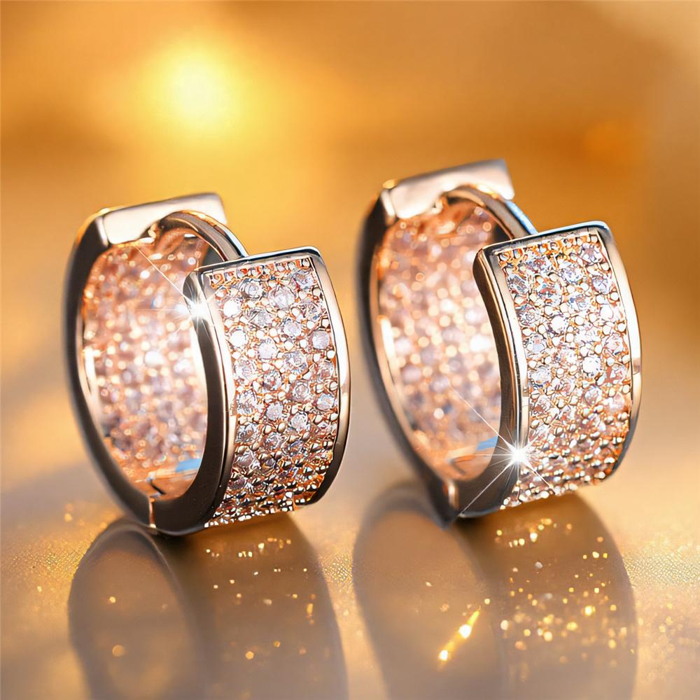 Weiße Zirkonstein Runde Creolen Luxuriöser Damen-Schmuck in Goldfarbe für Hochzeiten