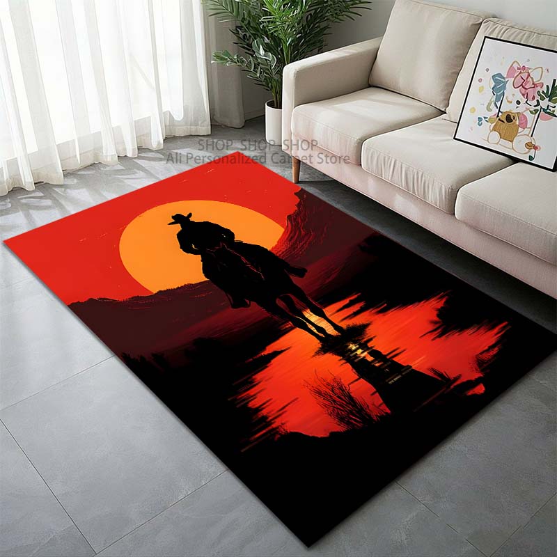 1PC Western Cowboy Printed Carpet for Living Room Bedroom Sofa Home Decoration Non-slip Floor Mat Modern Carpet Large Size