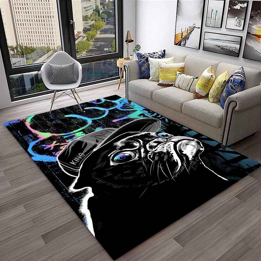 Cartoon French Pit Bull Dog Pet Carpet Rug for Home Living Room Bedroom Sofa Doormat Decor,kids Play Area Rug Non-slip Floor Mat