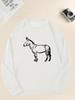 Men's White Donkey Graphic Casual Crewneck Sweatshirt 100% Cotton Printed Long-Sleeve Crew Neck Pullover