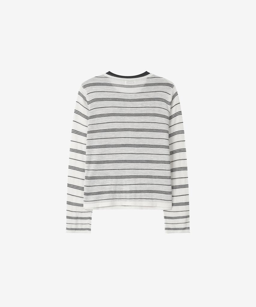 BASIKA Striped Layered Henley Neck Knit (White)