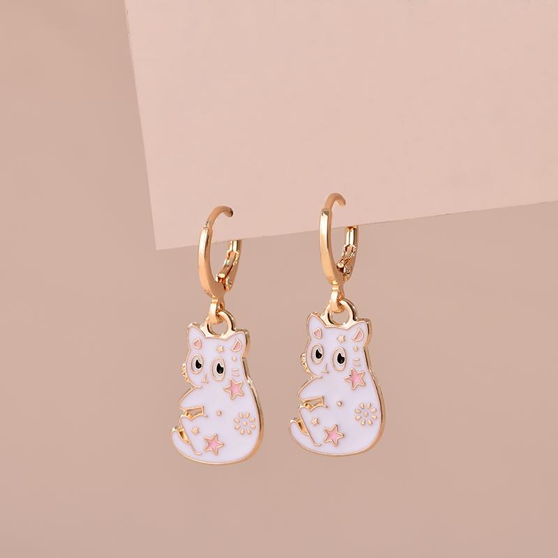 Boucles d'oreilles esthétiques colorées Animal Chat Lapin Poisson Rouge Dragon Pour Femmes Filles Boucles d'oreilles créoles émaillées délicates couleur or Zircon Cadeau