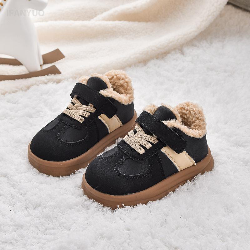1-8J Kinderschoenen Herfst Winter Baby Jongens Meisjes Zwart Katoen Pluche Warm Lage Laarsjes Kleine Kinderen Casual Sportschoenen
