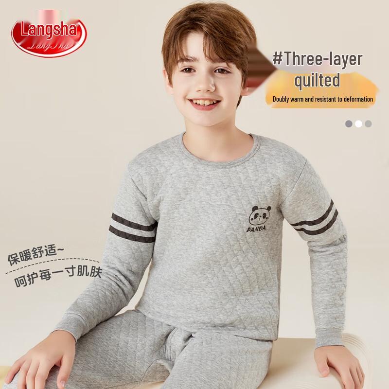 LANGSHA Kids' 100% Cotton Three-Layer Quilted Thermal Sleepwear Top