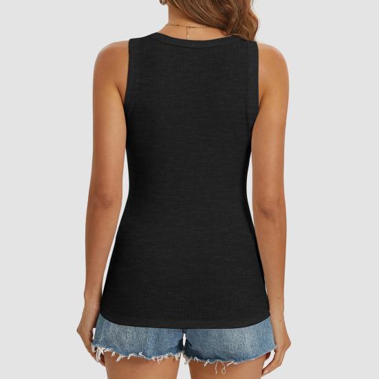 Women Vest U-Neck Sleeveless Button Down Camisole Blouse Slim Fit Basic Tank Tops Beach Office Party Wear