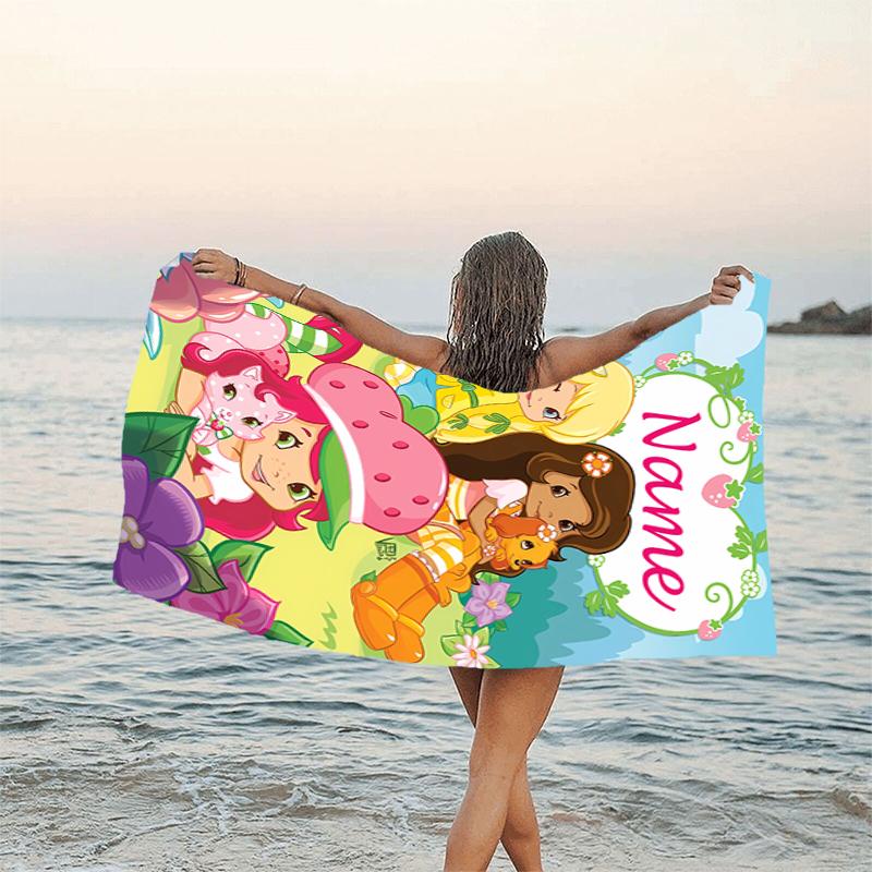 1pc Strawberry Princess1 Beach Towel with Custom Name, Beach/Swimming/Bath/Picnic/Camping Towel, Suitable for Seaside Beaches