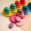 Beebi puust vikerkaarega kuhjatud kivid ehitusplokid Montessori loomingulised tasakaalustavad mänguasjad Põhjamaade stiilis kuhjamismäng lastele