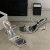 Eilyken Summer Hollow Out Square Toe Women's Slippers Transparent Wedge High Heels Banquet Ladies Shoes