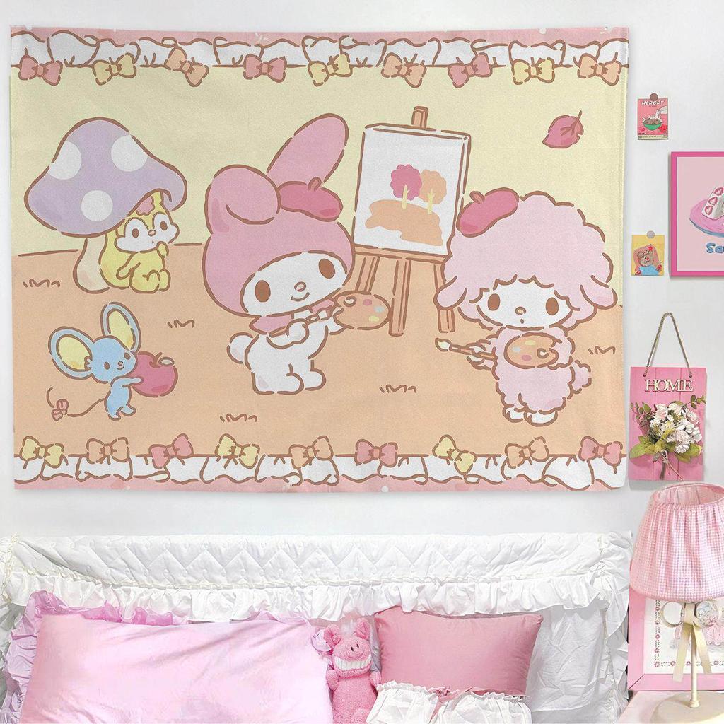 My Melody Sweet Bedroom Tapestry, Cute Pastel Cartoon Wall Hanging, Soft Polyester Print For Girls Bedroom Dorm Decor, Kawaii