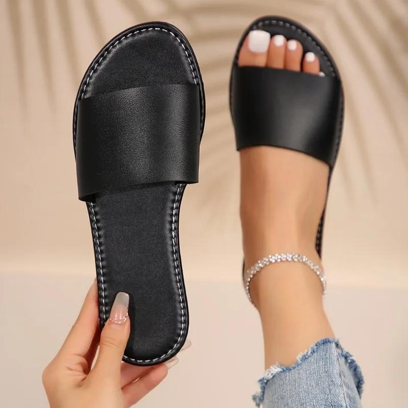 Modne Buty Damskie 2024 Gorąca Sprzedaż Klapki Damskie z Odkrytymi Palcami Lato Rzym Jednolite Miękka Podeszwa Lekkie Outdoorowe Casual Płaskie Duży Rozmiar Klapki