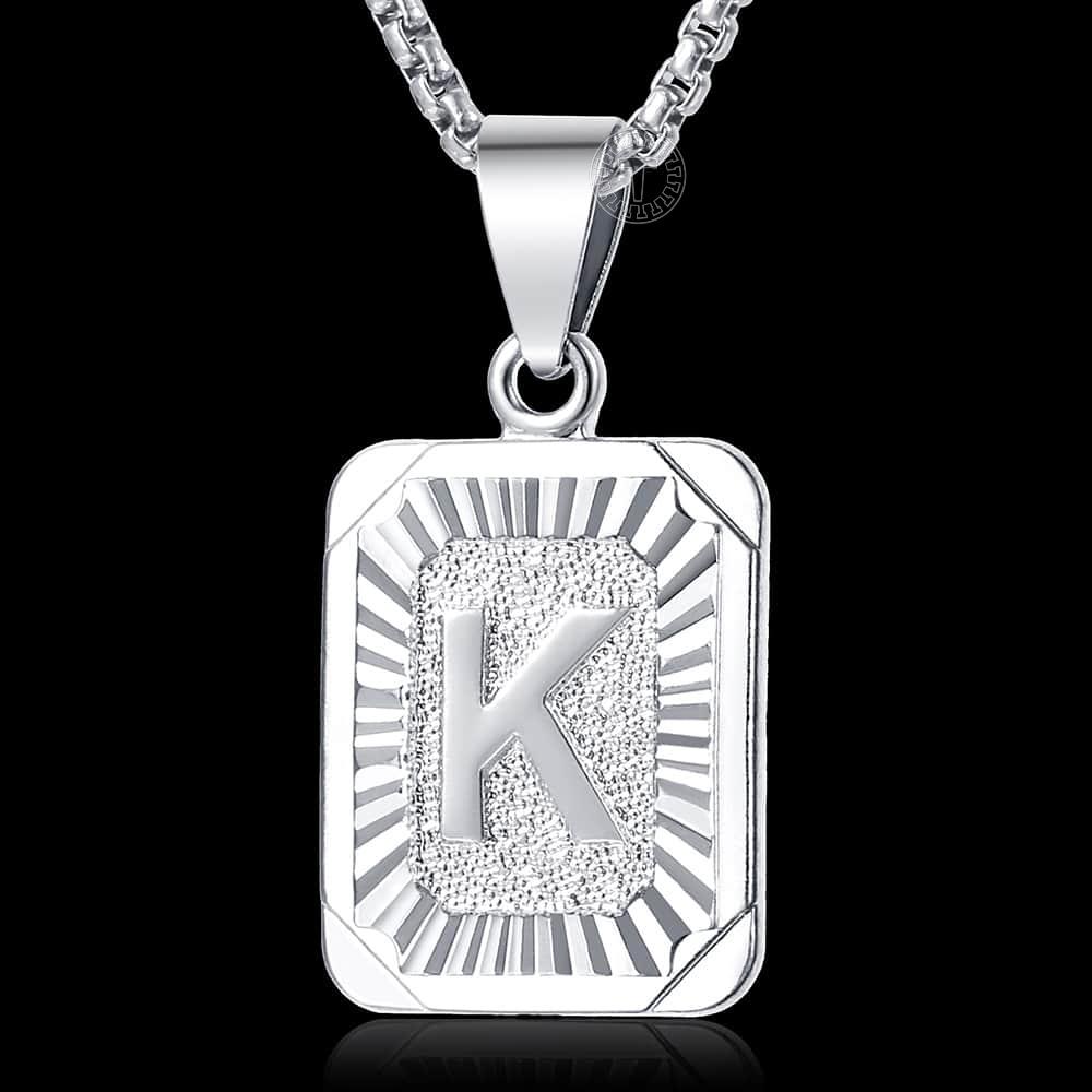 AZ lettres couleur argent pendentif à breloque colliers carré majuscule acier inoxydable lettre collier unisexe Alphabet bijoux