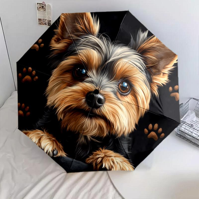 Black Yorkshire Terrier Pattern, Automatic Folding Umbrella, Portable and Foldable Design, 8 Ribs, a Christmas or Birthday Gift.