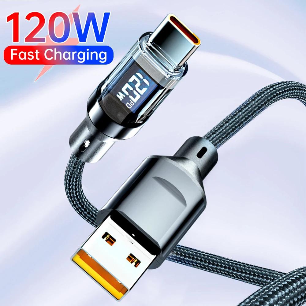 120W 6A USB Type C To Type C Cable Fast Charging USB USB C Data Cable with LED Display