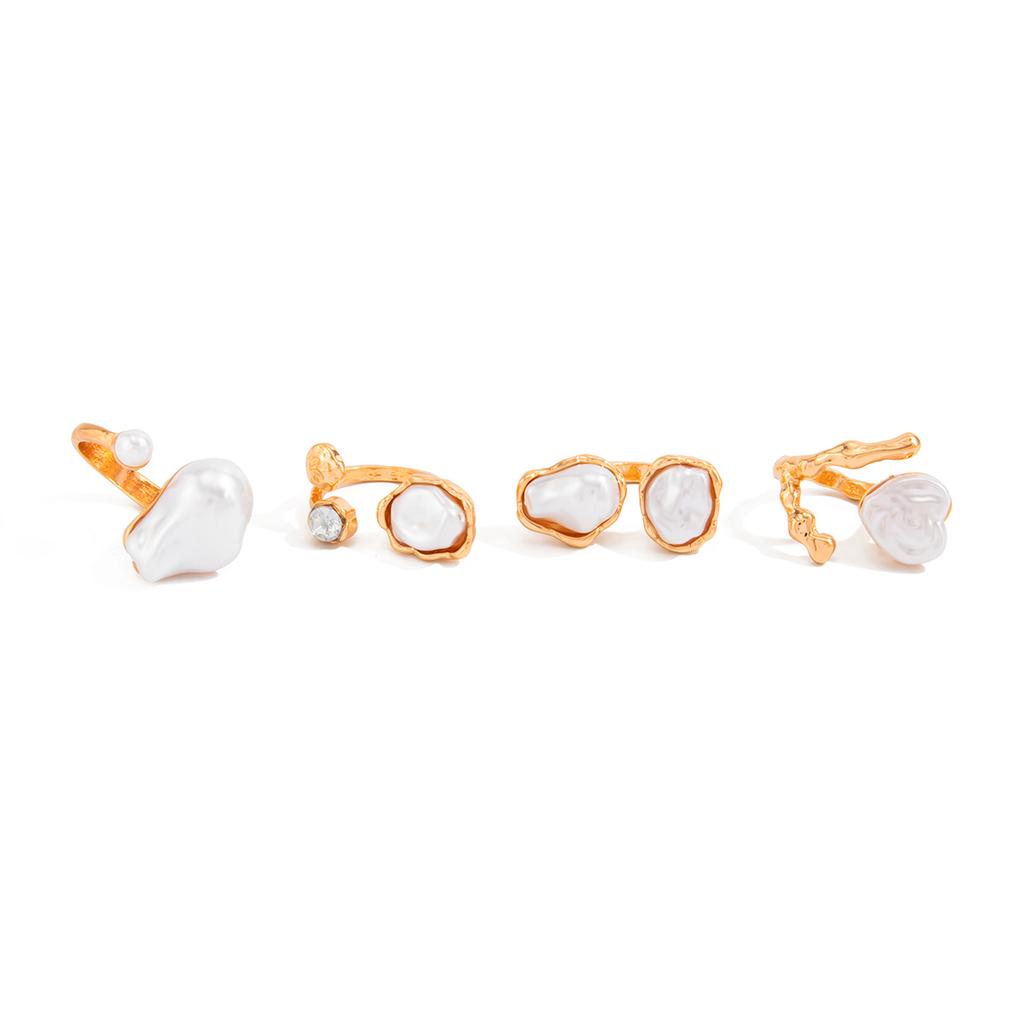 Ingemark 4 Styles Elegant Irregular Baroque Imitation Pearl Open Rings for Women New Trend Kpop Finger Rings Wedding Jewelry