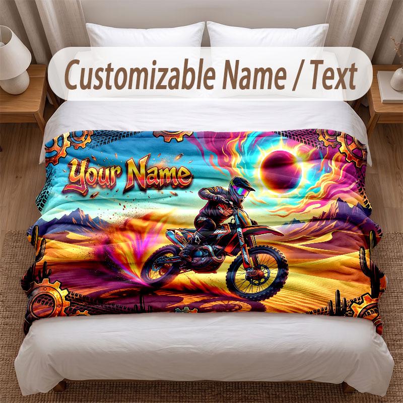 Manta Suave Tema Motociclista Motocicleta Personalizada Nombre Personalizado Impresión de Texto Manta Cálida Decoración Sofá Hogar Dormitorio