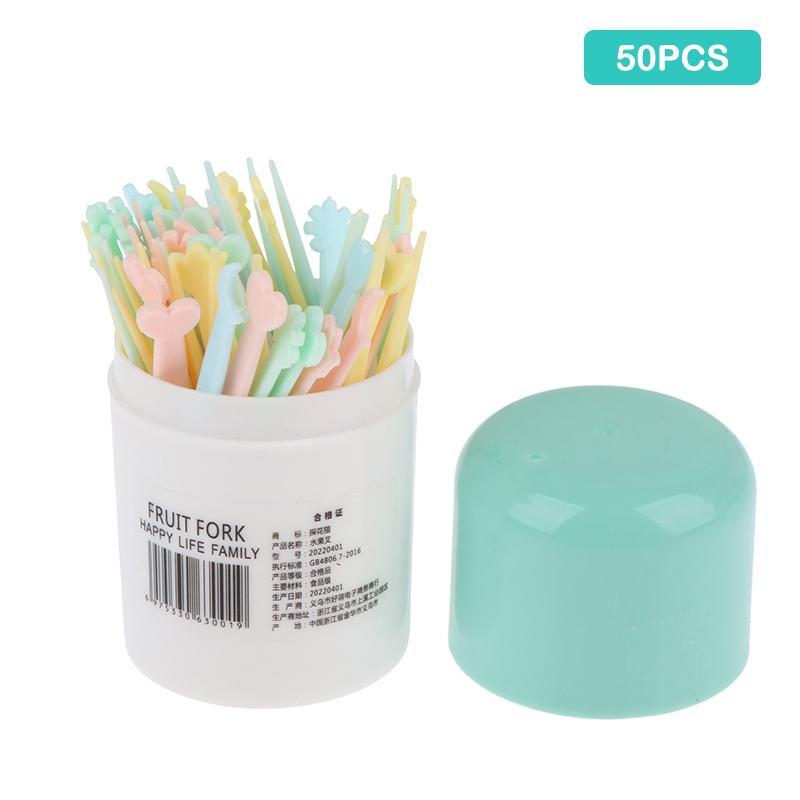 50Pcs/Set Fruit Fork Candy Color Mini Fruit Picks Plastic Snack Dessert Forks