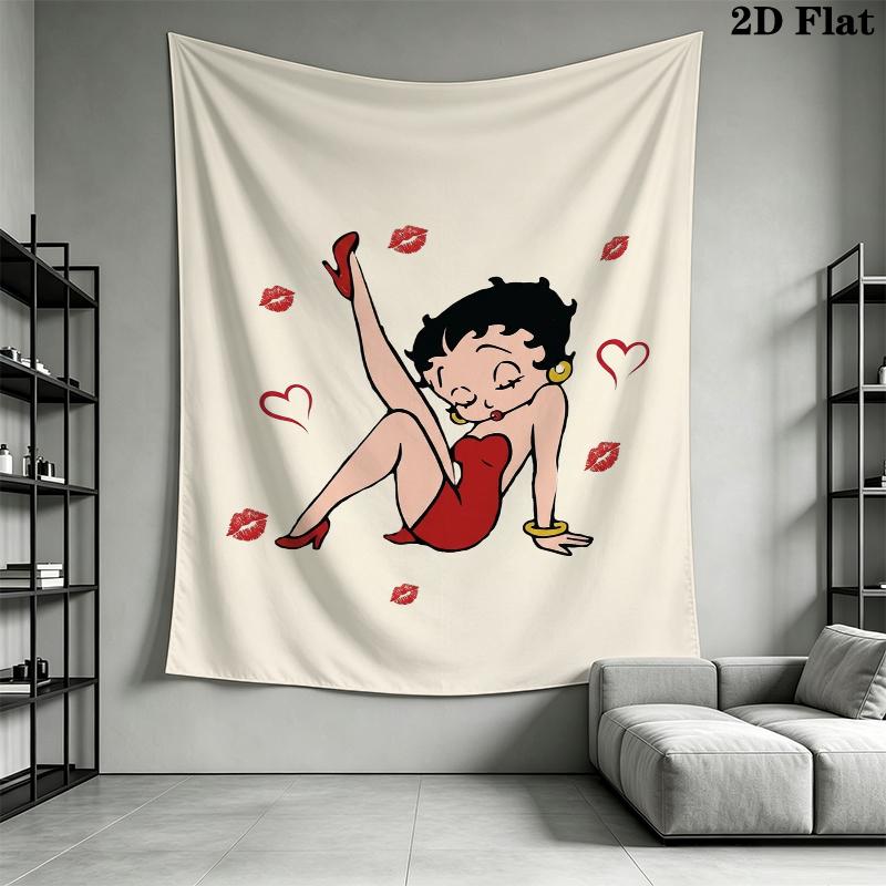 Betty Boop Wall Tapestry Aesthetic Wall Hanging Printed Fabric Blanket Decorative Tapestries for Bedroom Living Room Home Decor