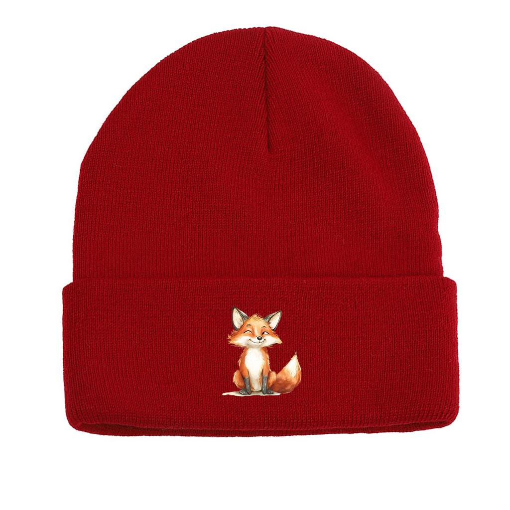 Smiling Fox Winter Knitted Hat Beanie, Animal Woman Cap Windproof Fit Unisex Bobble Hat Knit Cap Beanie