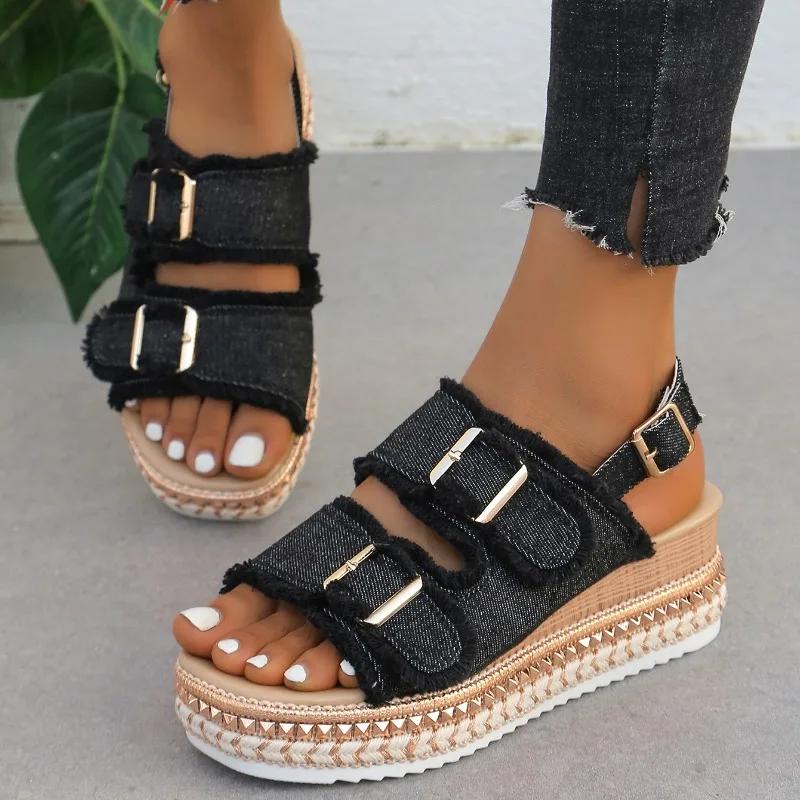 Fashion Women Wedge Sandals Summer Slippers Double Buckle Non-slip Clogs Slides Women Flip Flop Platform Sandals Female Designer Sandals