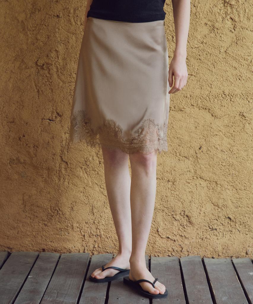 Cita A-Line Lace Satin Skirt_Cts632(Beige)