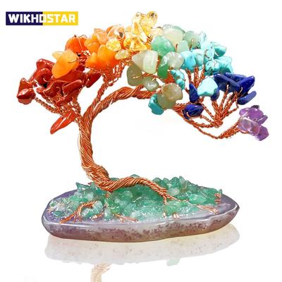 1 Stück Natürlicher bunter Kristall Bruchstein Fengtail Baum Kristall Achat Stück Basis Kupferdraht Wicklung Glücksbaum Ornament